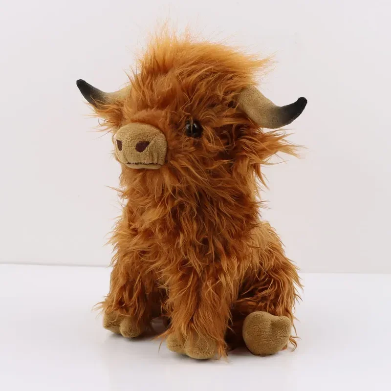 30cm Simulation Kyloe Cream Highland Cow Animal Plush Doll Soft Stuffed Highland Cow Cattlle Plushie Gift for Kids Boys Girls