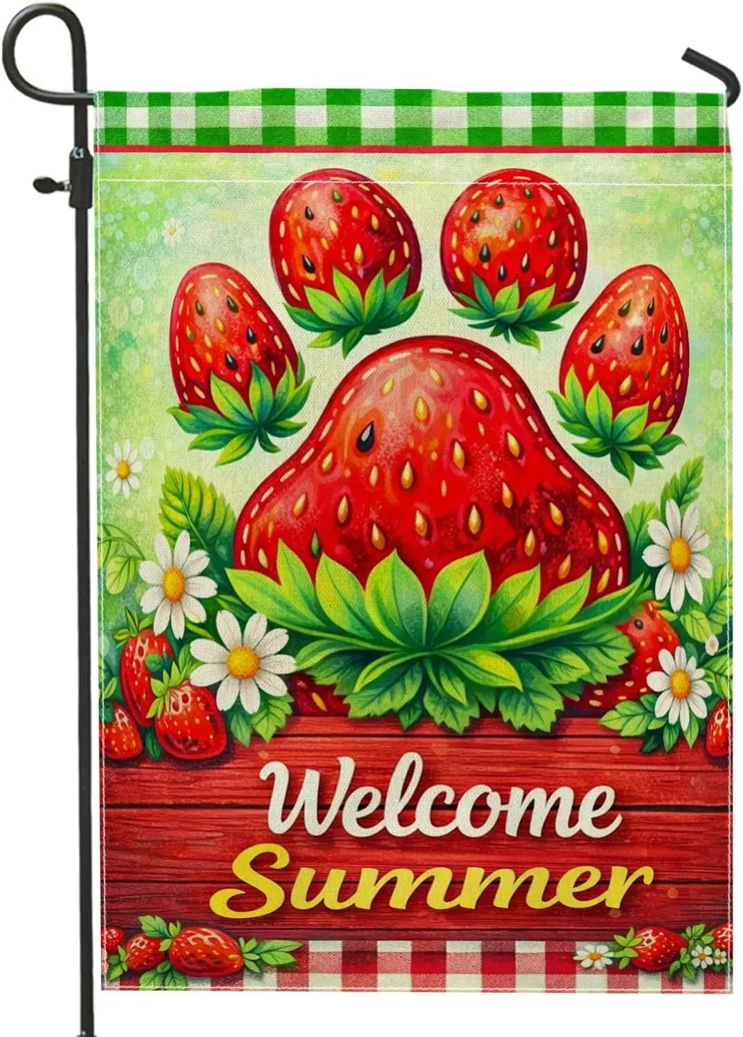 Strawberry Garden Flag, Summer Fanciful Chrysanthemum Green Leaves Summer Red Double Sided Burlap Decorative Outside Flags f AAS