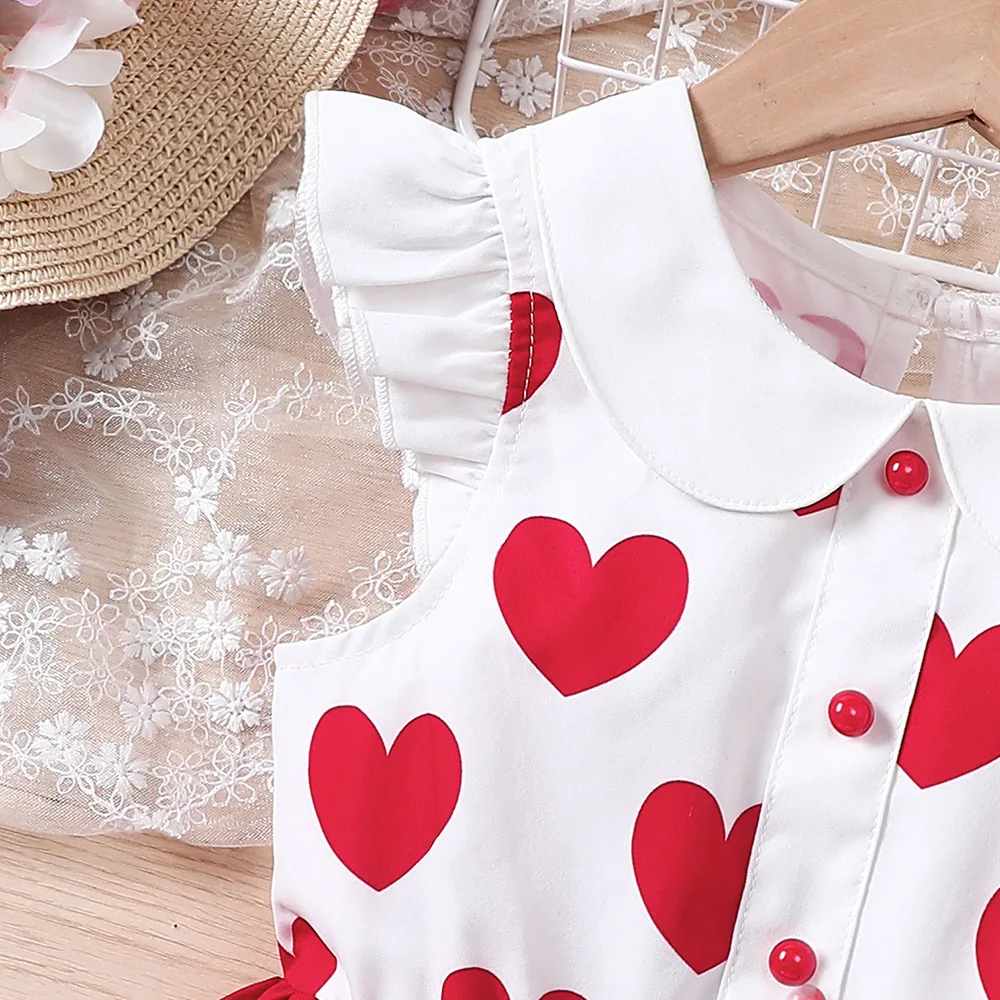 Kids Casual Dress for Girls Clothes Summer New Toddler Red Heart Print Sleeveless A-line Princess Dress Fashion Children 2-8Y