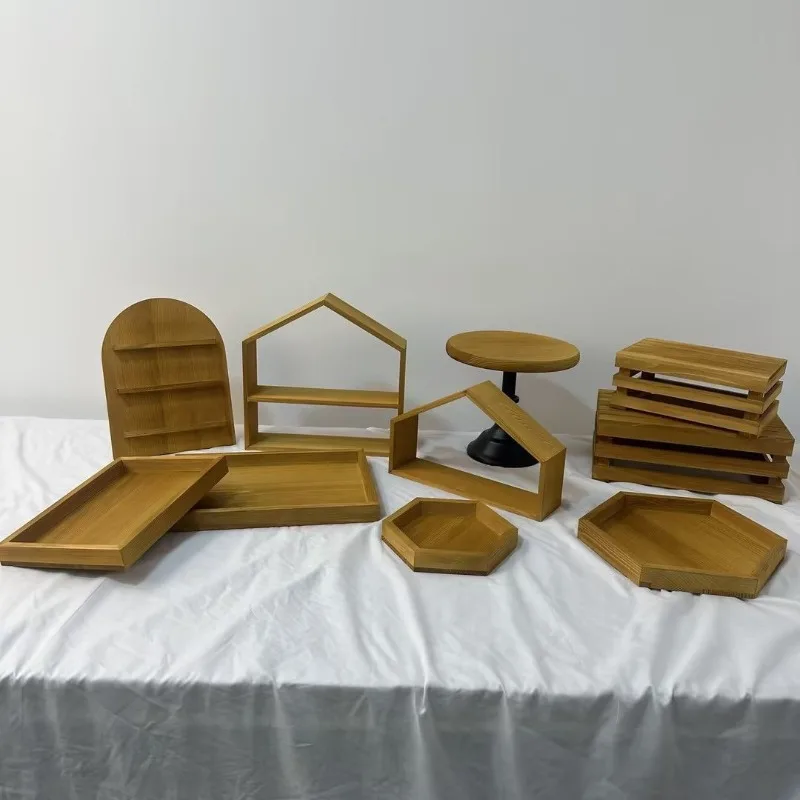 Wood color dessert table display stand ten-piece set Chinese dessert table display stand ten-piece set