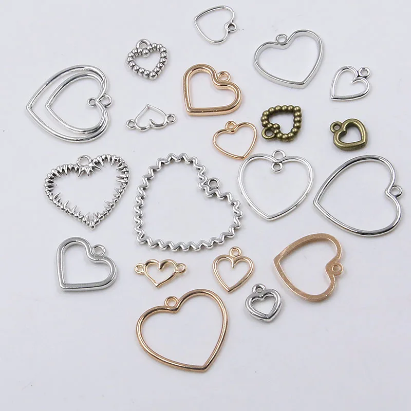 1Bag 12 Styles Picture Color Hollow Hearts Charms Geometry Connector Pendant Metal Alloy DIY Necklace Bracelet Earrings Marking