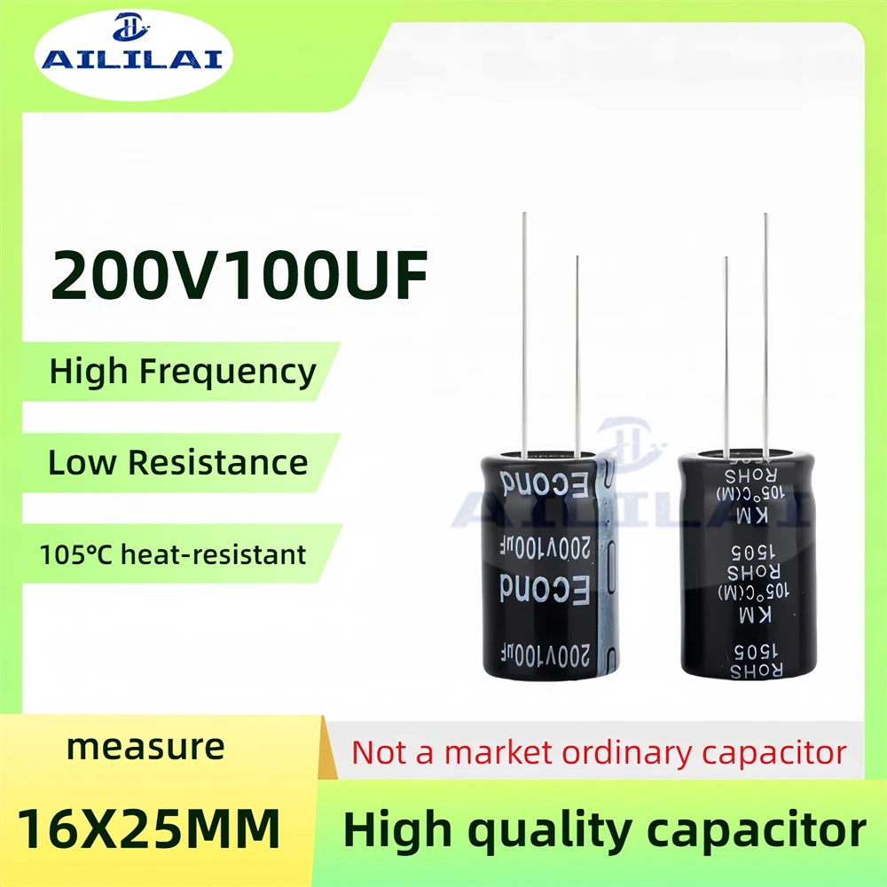 5PCS Original 200v100uf Low ESR/Impedance High Frequency 200V 100UF Aluminum Electrolytic Capacitor 200V100UF Size: 16X25M