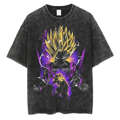 Imagen 1 del producto Camisetas de Anime laadas de gran tamaño de Dragon Ball Hip Hop, camisetas Vintage negras para hombre, camiseta holgada a la moda para hombre y mujer, camiseta informal
