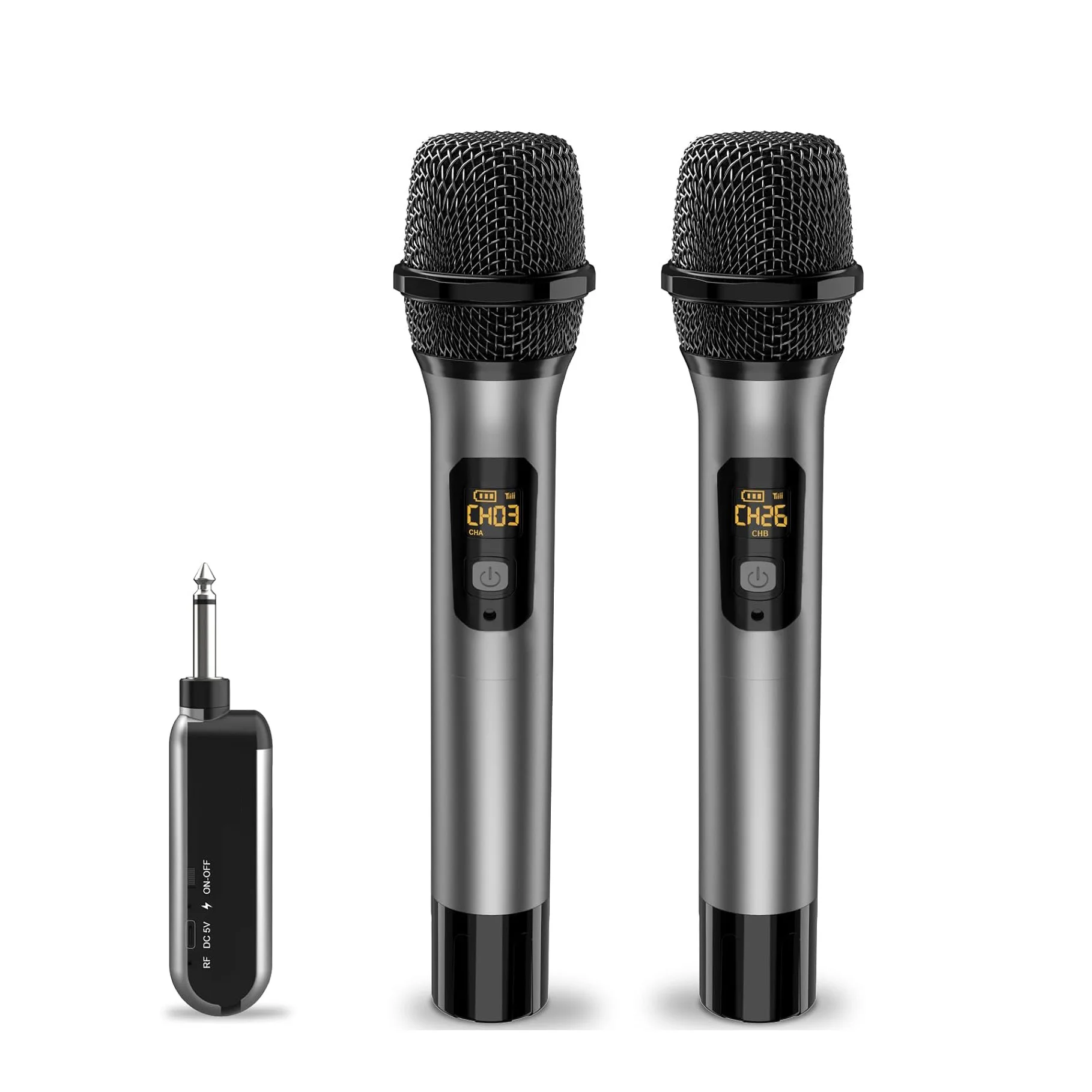

Wireless Dynamic Handheld Microphone Set Rechargeable UHF Receiver Noise Cancelling 200ft Range Plug Play Cordless Metal