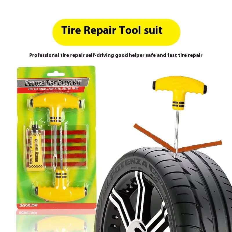 Car Tire Puncture Plugs Vacuum Tire Pass Emergency Repair Tools Glue Strips Glue Quick Repair Tire Repair Kit Patch Tool Set
