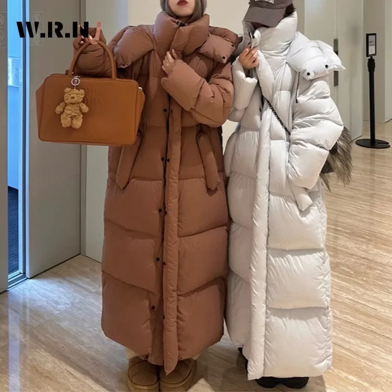 Women\'s Fashion Oversized Single Breasted Long Sleeve Outerwear Maxi X-Long Parkas Jacket 2024 Winter Casual Solid Warm Coat