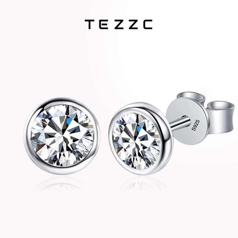 Tezzc Moissanite Earring 925 Sterling Sliver Plated with White Gold Plated Gem Earring Stud for Women Wedding Engagement Jewelry