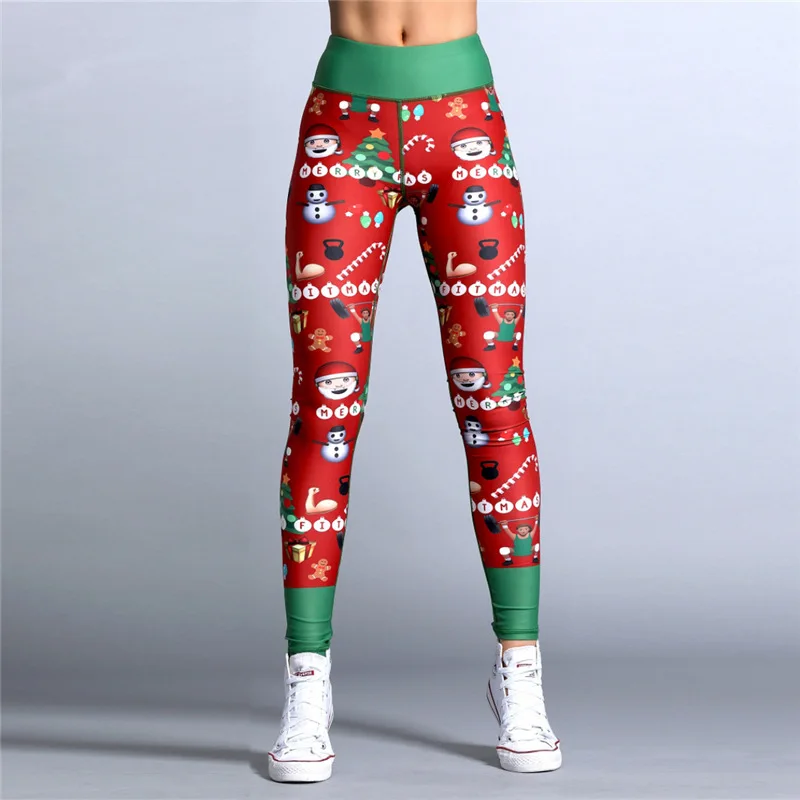 New Women Sexy  Christmas Leggings High Waist Skinny Legging Fitness Ladies Printed Workout Leggings Stretch Trousers Pants