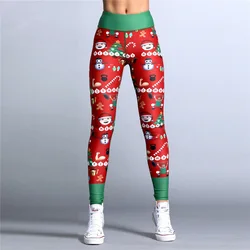 Nowe kobiety seksowne świąteczne legginsy z wysokim stanem obcisłe legginsy Fitness damskie treningowe z nadrukiem legginsy spodnie ze stretchem spodnie