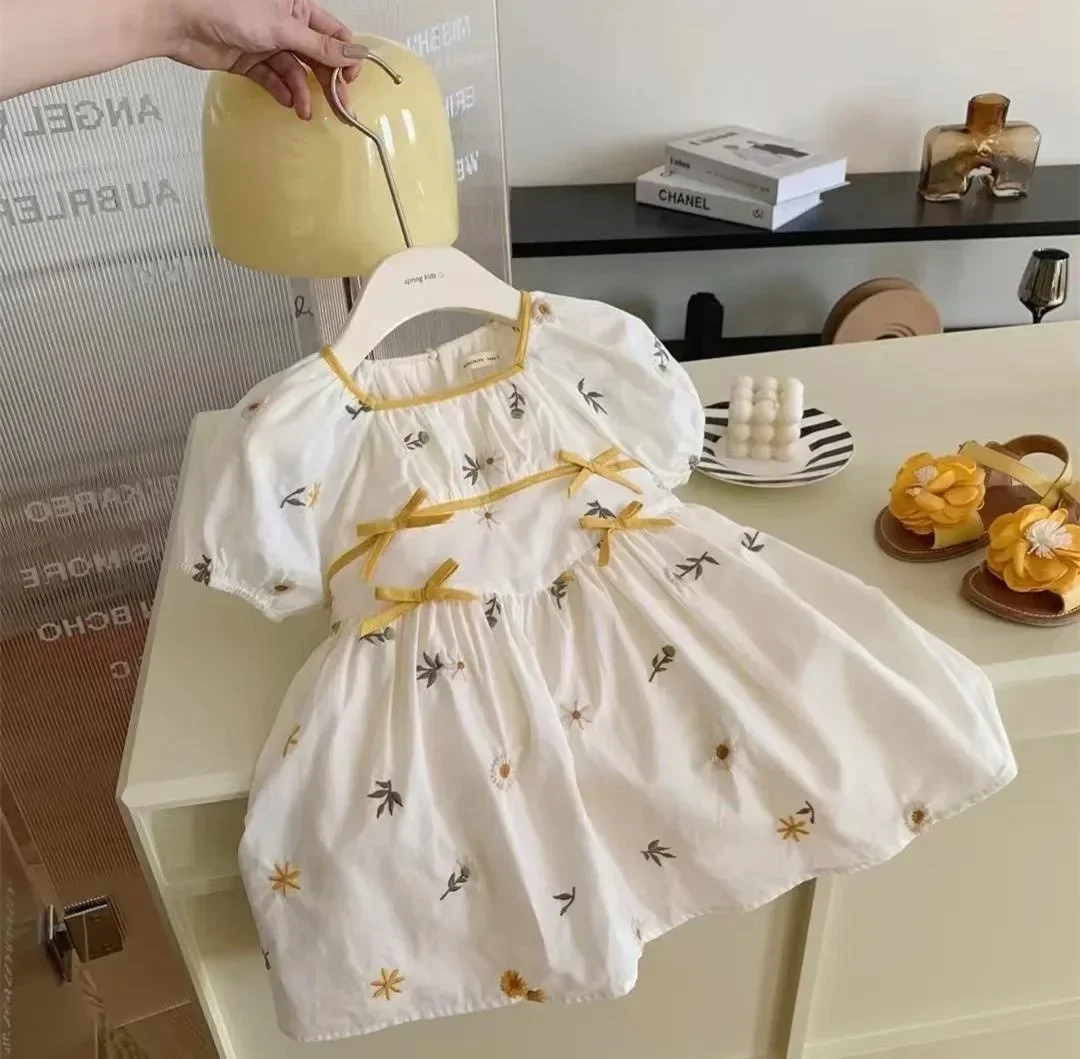 Family Matching Clothes Summer Embroidery Floral Dress Mother Daughter Cotton Dress Women Dress Baby