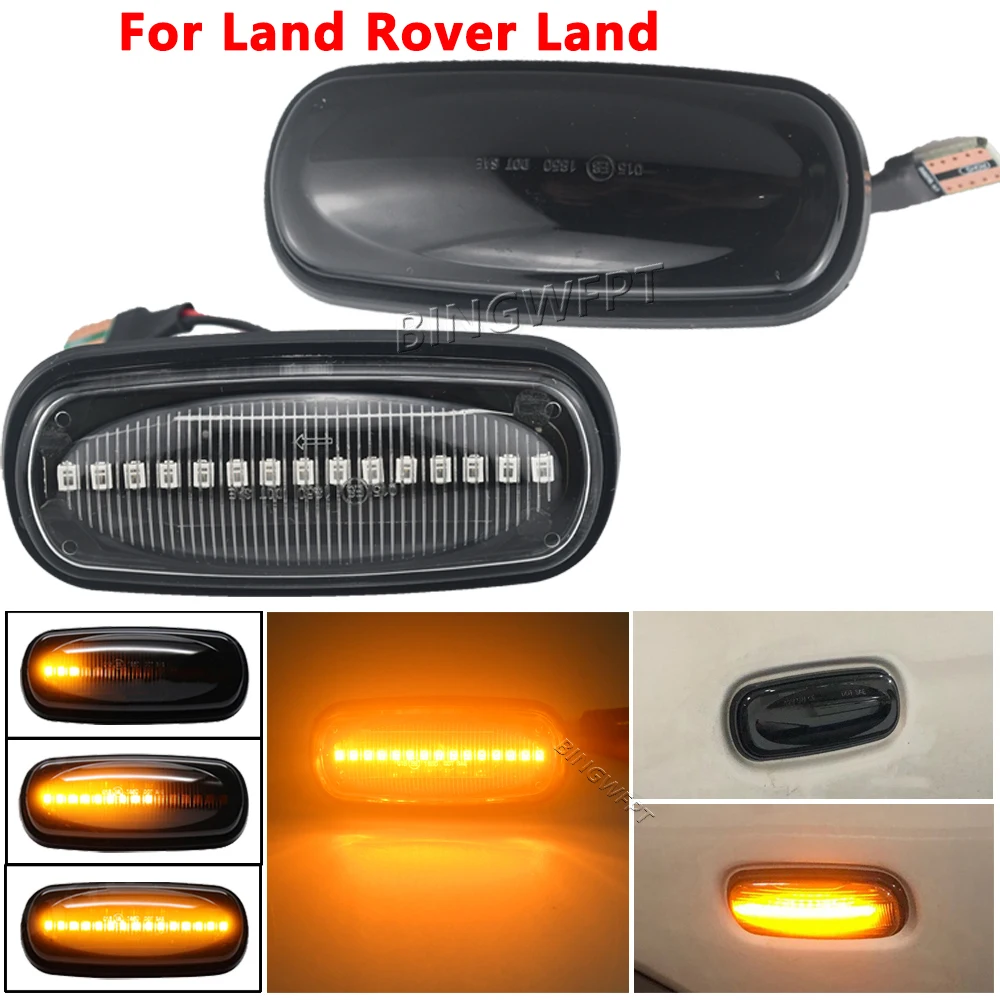 

2Pcs For Land Rover Defender Freelander Discovery 2 Smoked Lens LED Side Marker Lamp Dynamic Amber Turn Signal Light No Errors