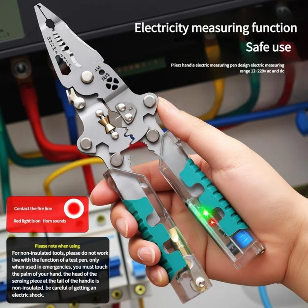 1PCS 18 In 1 Foldable Wire Stripper Pliers Crimping Tool-Multifunctional Electrician Pliers Built-in Voltage Tester Pliers