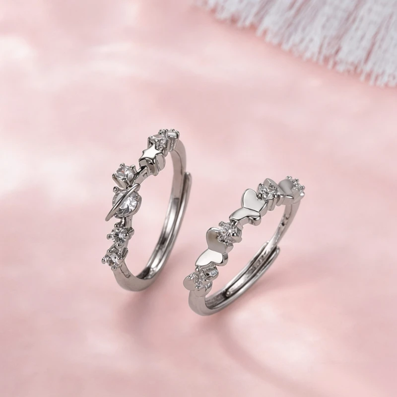 1 Pair Star Earth Butterfly Women's Ring Set Fresh Micro-Pave Zirconia Open Band Daily Wear Perfect Gift for Mom & Beloved