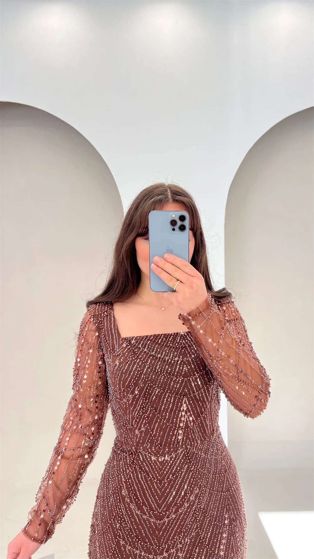 Cathy Customized Mermaid Square Collar Beaded Prom Dresses Long Sleeve Elegant vestidos de noiva Floor-Length Evening Dress 2025 image 3