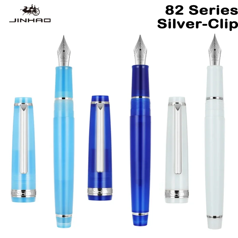 JINHAO 82 Fountain Pen Transparency Acrylic Pen Spin Silver EF F Nib Business Office School Supplies Writing Ink Pen Stationery