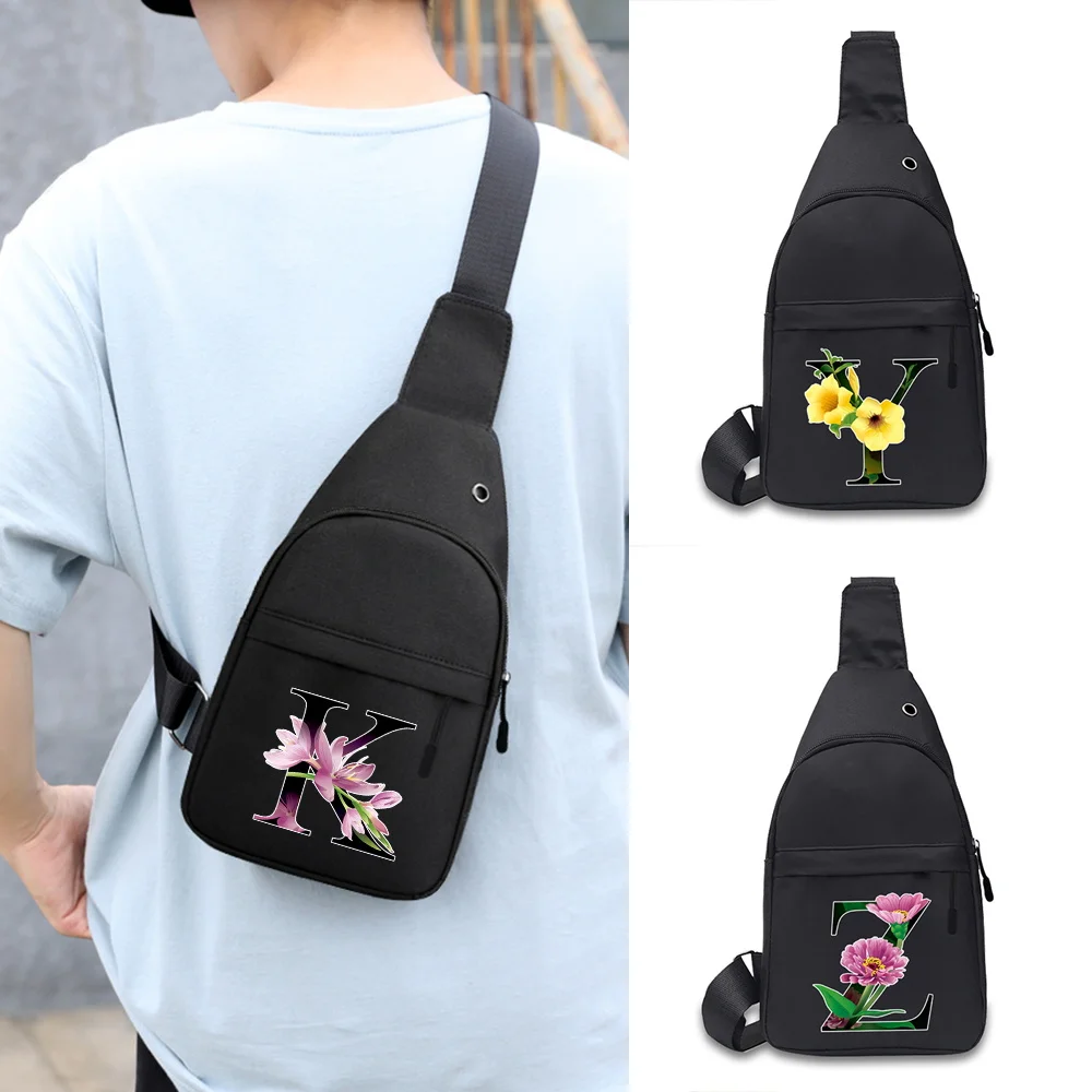 

Новая серия мужских нагрудных сумок для отдыха и спорта с цветочным принтом и буквами, портативная сумка-кошелек для телефона, уличная наплечная сумка-кроссбоди из холщовой ткани