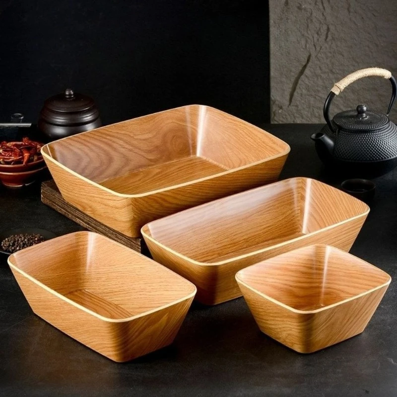 

Chinese Style Melamine Tableware Set, Commercial Wood Grain Small Hotpot Tableware Hotpot Restaurant Vegetable Platter Tableware