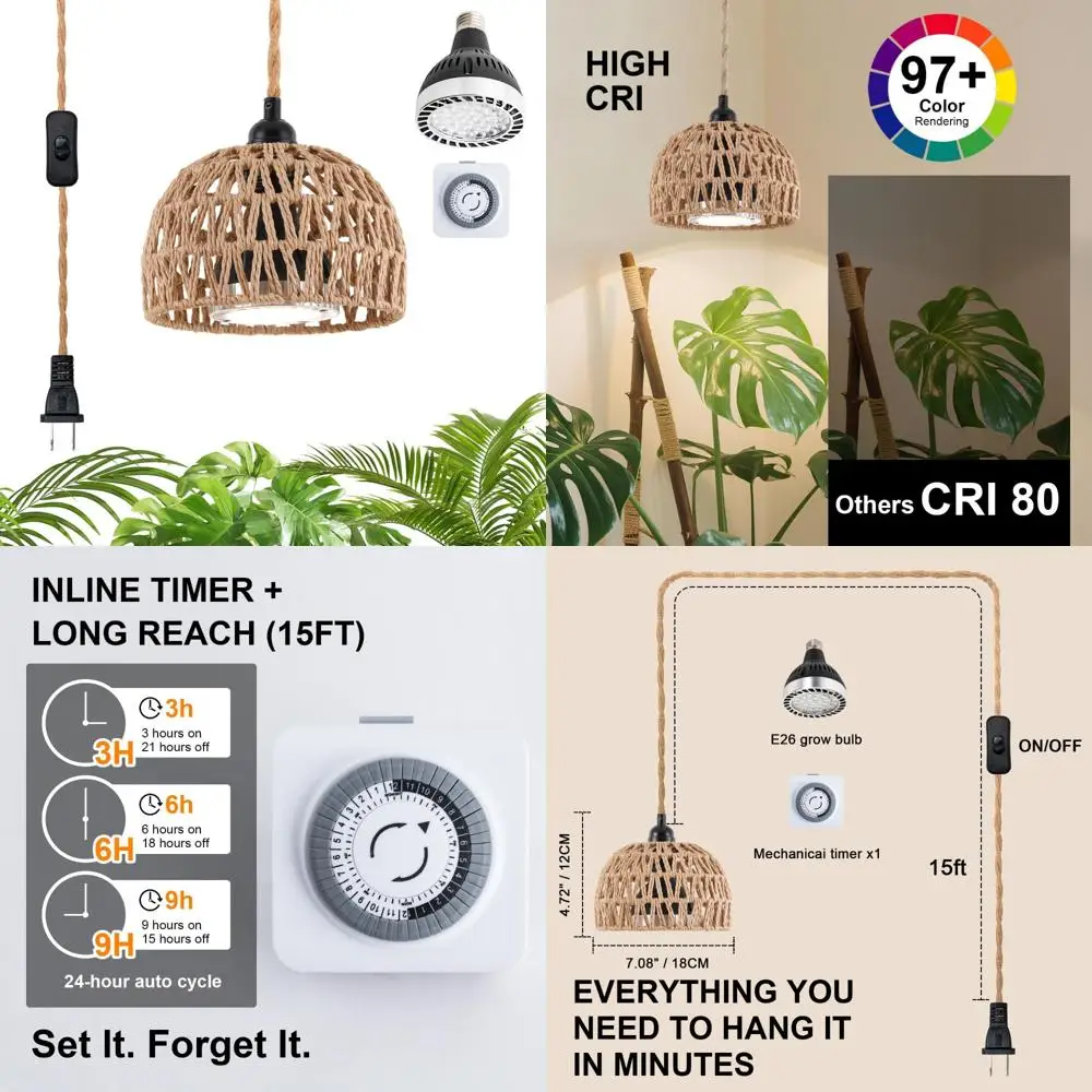 

Full Spectrum Hanging Plant Lights 30W with Timer and 15FT Cord for Indoor Gardening and Growing