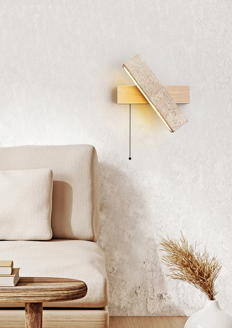 Switch LED Wall Lamp Natural Stone Wood Rotatable