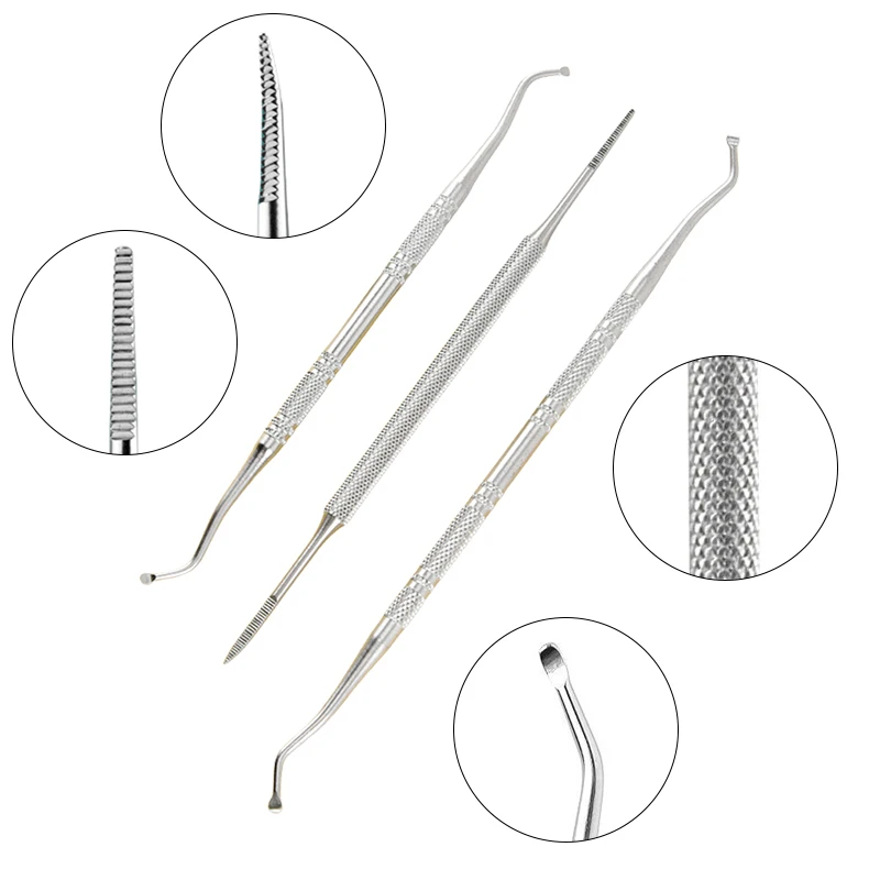 3-1 قطعة الفولاذ المقاوم للصدأ نام أظافر تصحيح الرعاية أداة مزدوجة نهاية ملفات الأظافر بارونيشيا الرعاية تنظيف القدم أداة العناية