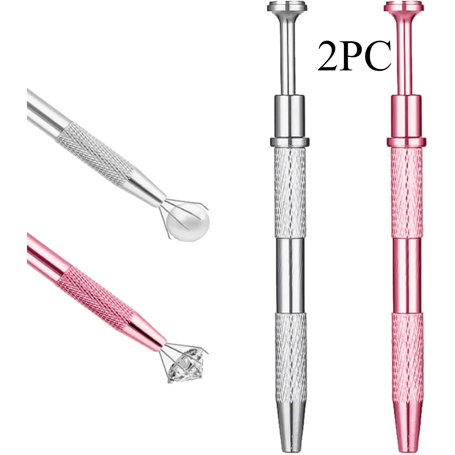 2Pcs Bead Grabber Tool Stainless Steel 4-Claw Mini Pick-Up Pen Multifunctional Claw Tweezers Bead Holder for Jewelry Handcraft