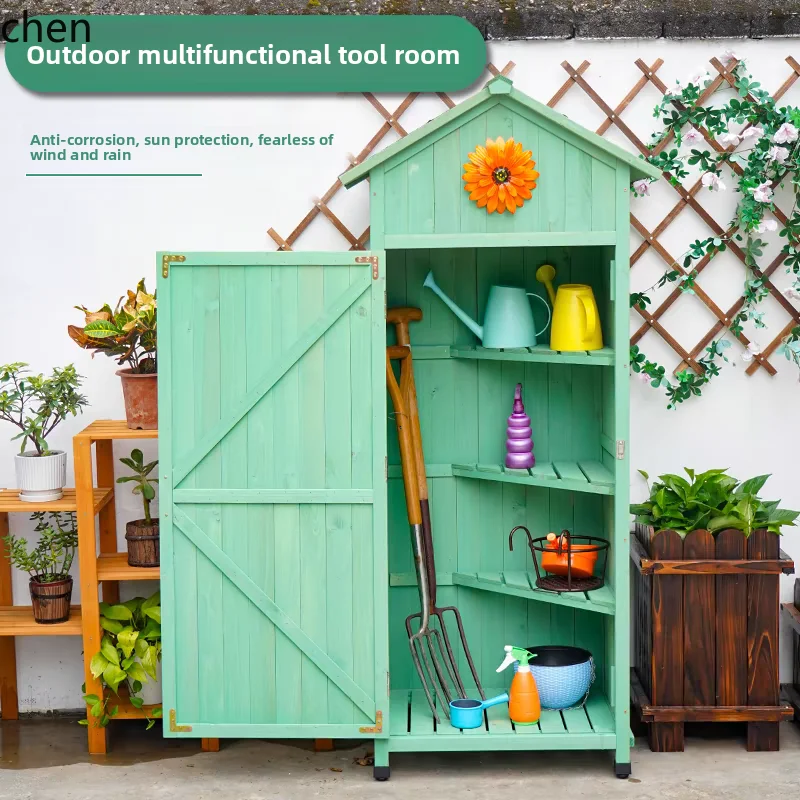 ZML outdoor locker solid wood sunscreen waterproof storage cabinet garden courtyard tool room sunscreen storage room