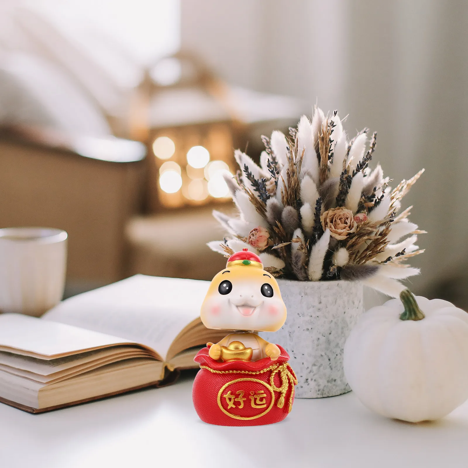 Large Resin Snake Bobblehead Car Interior Ornament Cute Cartoon Desktop Decor Tabletop Decoration for Chinese New Year Good Luck