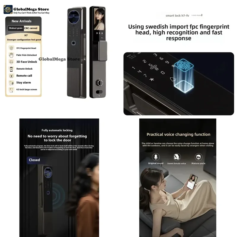 H7 WiFi IP Digital Anti-Theft Cat Eye Large Screen Face Palm Vein Smart Door Entry for Wood Aluminum Door Cloud Data