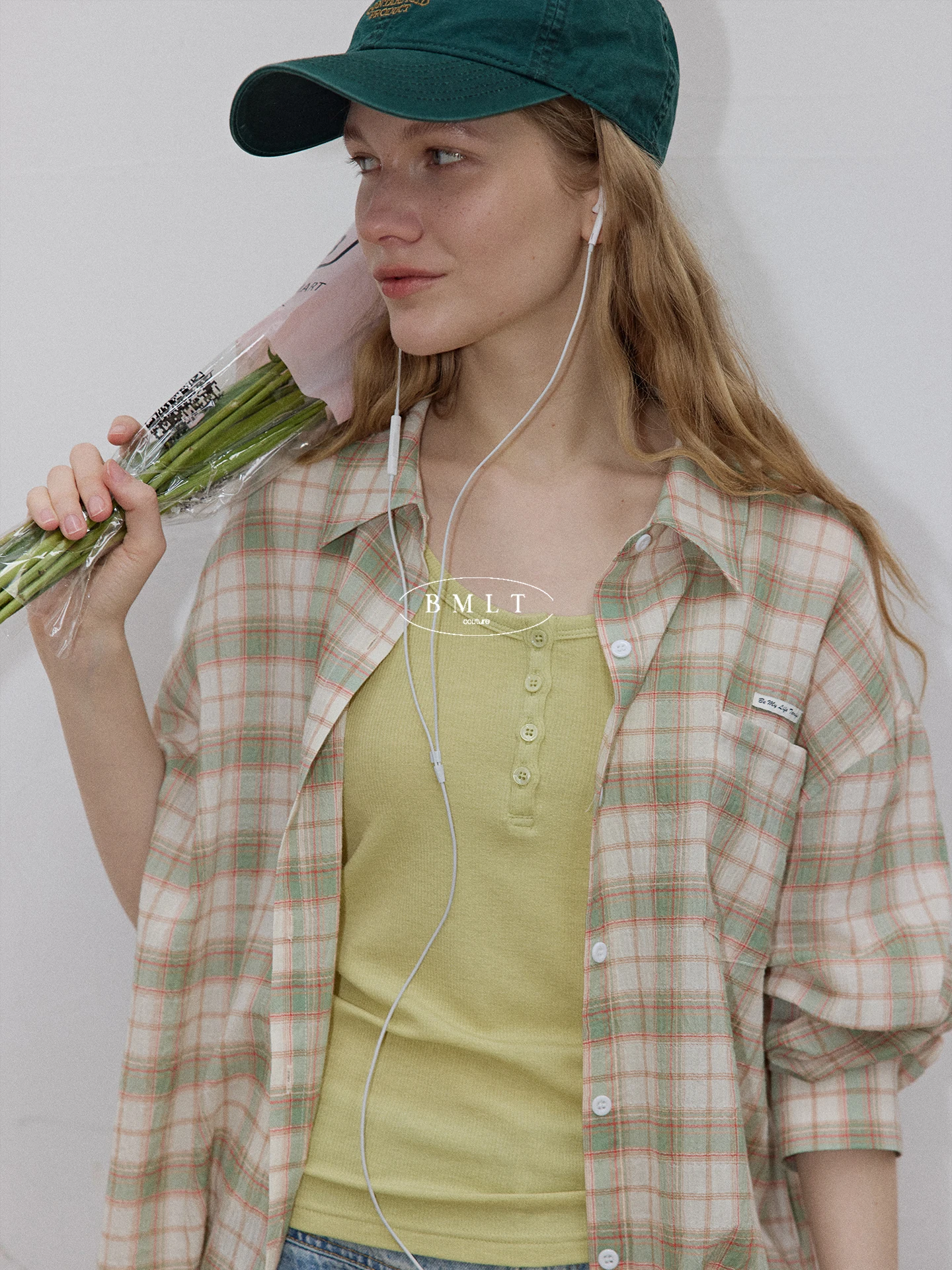 

BMLT Summer 2026 Women's Plaid Shirt Loose Fit Sun Protection Turn-down Collar Casual Style Breathable Long Sleeve Cotton Blend