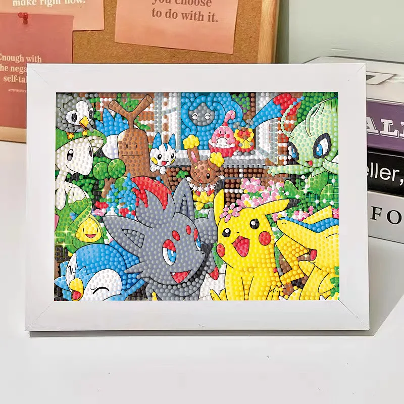 

Miniso&Pokemon Cartoon Crystal Diamond Paste Painting Plastic Frame Cute Pikachu Handmade DIY Decoration Painting Birthday Gift