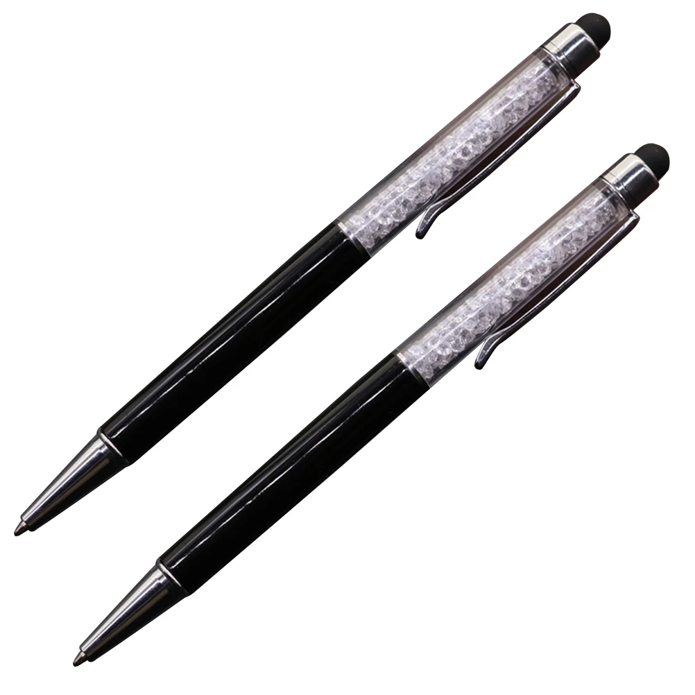 

2Pcs Crystal Stylus Pens Multifunctional Touch Screen Devices Black Ballpoint Retractable Metal Tip Compatible