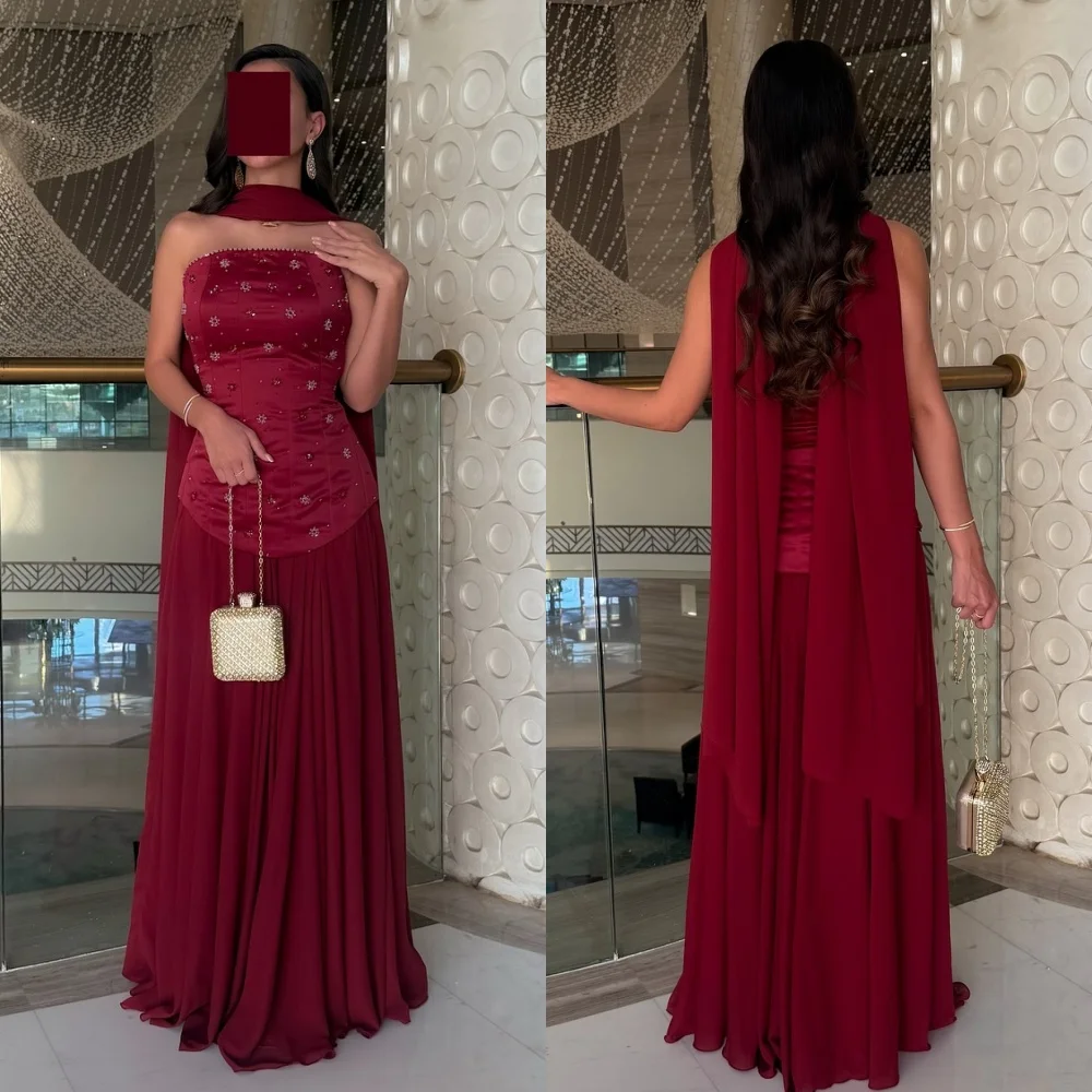 

Customized Classic Casual Chiffon Pleat Beading A-line Strapless Long Dresses Bespoke Occasion Dresses Sizes Available Pastrol