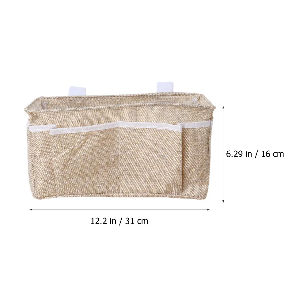 Dormitory Bedside Hanging Storage Pouch with Front Dual Pockets Side Mesh Compartments for Remote Charger Headphones Books