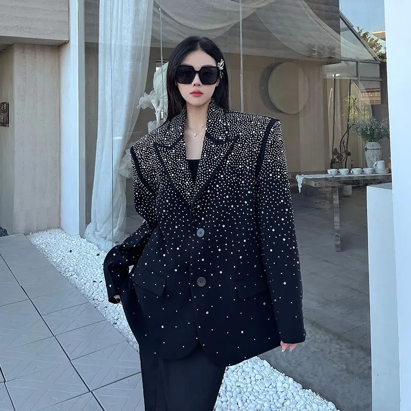 2026 frühling Herbst Frauen Blazer Mantel Heißer Stanzen Schwere Industrie Anzug Neue Lose Anzug Top