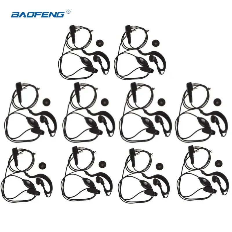 

10pcs Baofeng UV-5R G Shape Ear Hook Earpiece 2 Pin PTT Mic Headset Microphone for 888S 777S 666S Handheld Radio Walkie Talkie