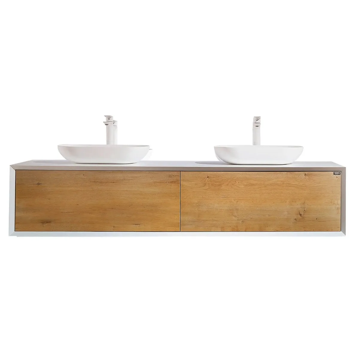 Luxury Modern 72in Wall Mounted Double Basin Stone Vanity Set Push Open Drawer MDF Countertop for Bathroom Hotel Apartment Villa