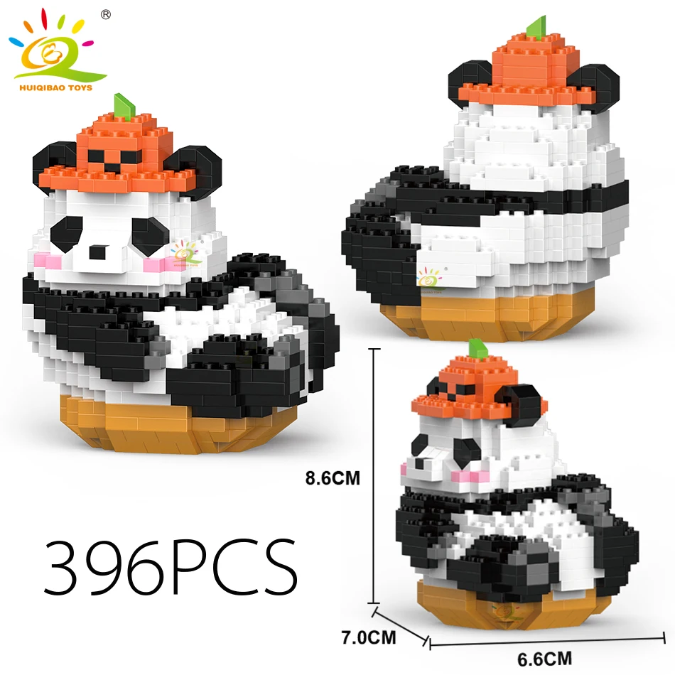 HUIQIBAO Mini Cute Panda Micro Building Blocks 3D Diamond Model Animals Bricks DIY City Construction Toys for Children Kids Gift