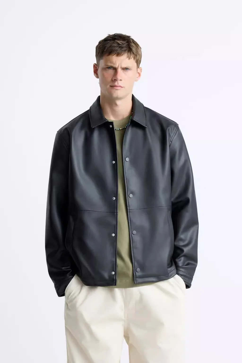 

Осеннее новое мужское пальто из искусственной кожи Jaet из искусственной кожи с прямым подолом, молодежная мода, свободная длинная верхняя одежда с воротником-стойкой све