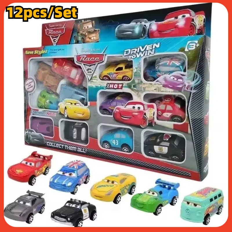 12 pçs/set Disney Pixar Carros Relâmpago Mcqueen Jackson Storm Mater Modelo de Pvc Back-Force Car Toy Para Crianças Conjunto de Presente de Aniversário