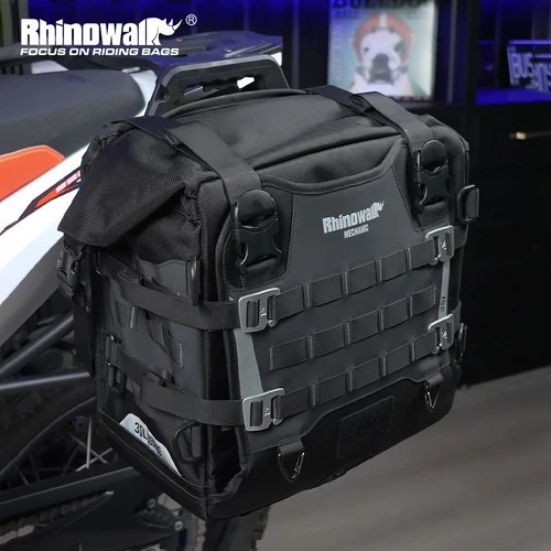 Rhinowalk 퀵릴리즈 사이드 백, 오토바이 35L 용, 확장 가능한 방수 모터 새들백, 잠금 홀 및 몰 시스템 포함