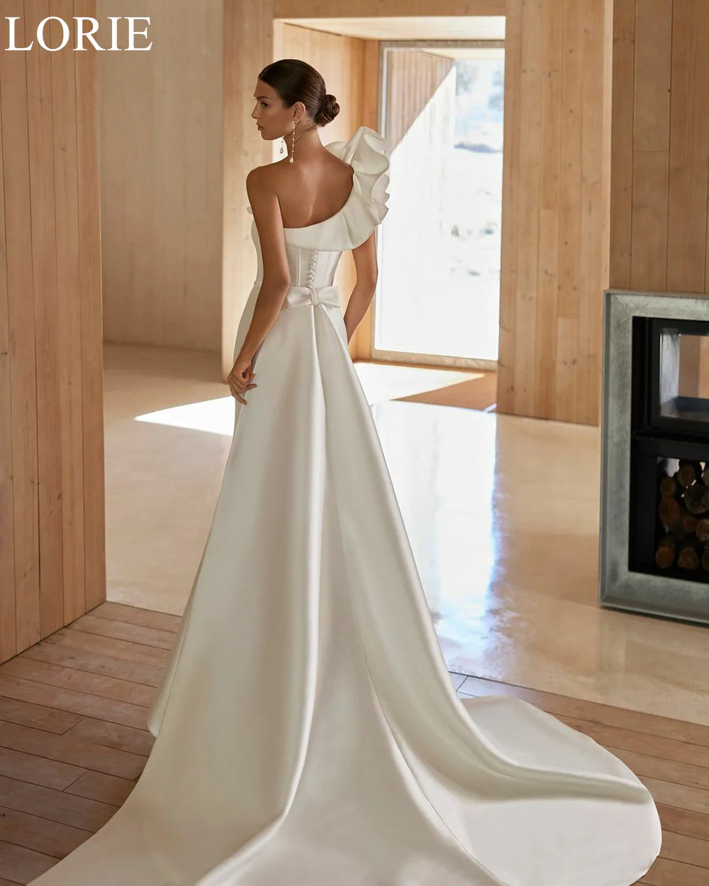 LORIE Elegant Mermaid Satin Wedding Dresses One Shoulder Ruffles Sleeveless Graceful Bridal Gowns Vestidos De Novia Customized