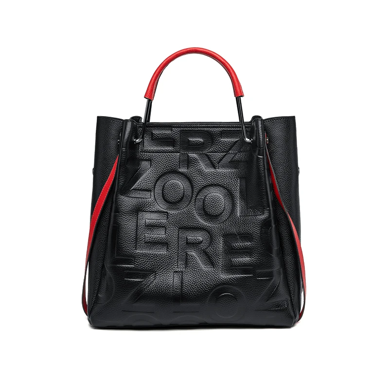 ZOOLER جديد الطبقة الأولى حقيبة يد من جلد البقر اليدوية حقيبة كتف مفردة المرأة رسالة سوداء تنقش محفظة عالية الجودة # yc571