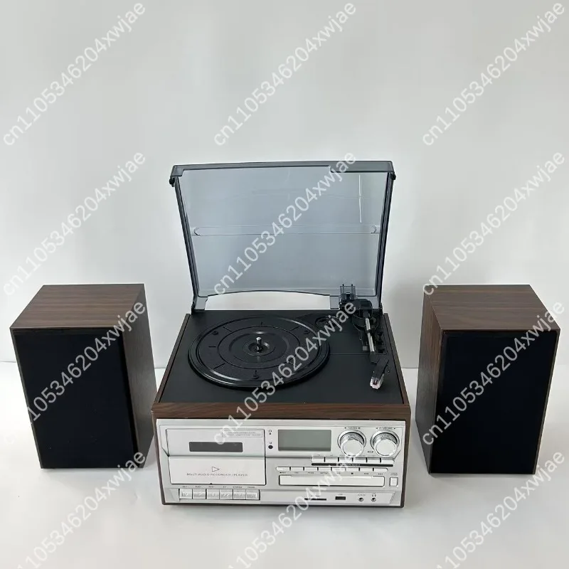 3 Speed All in One Vintage Turntable with Bluetooth 5.0, CD & Cassette Player, AM/FM Radio, USB Encoding HiFi Stereo System