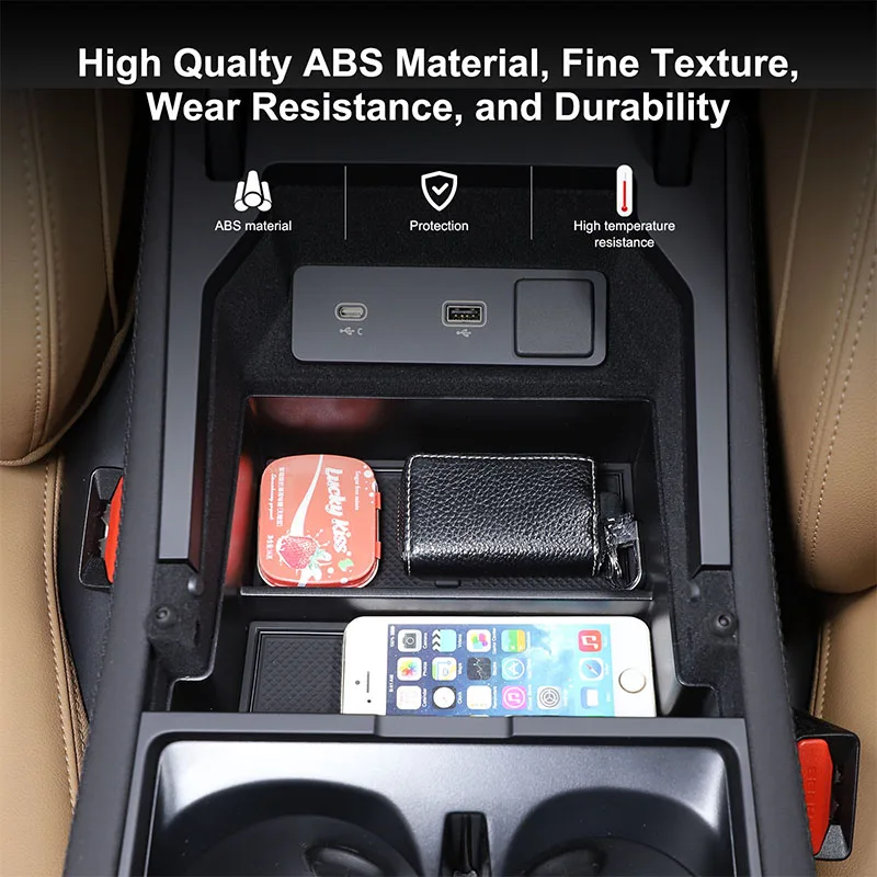 For Land Rover Discovery Sport 2024 ABS Black Car Armrest Storage Box Center Console Tray Organizer Tidying Car Accessories