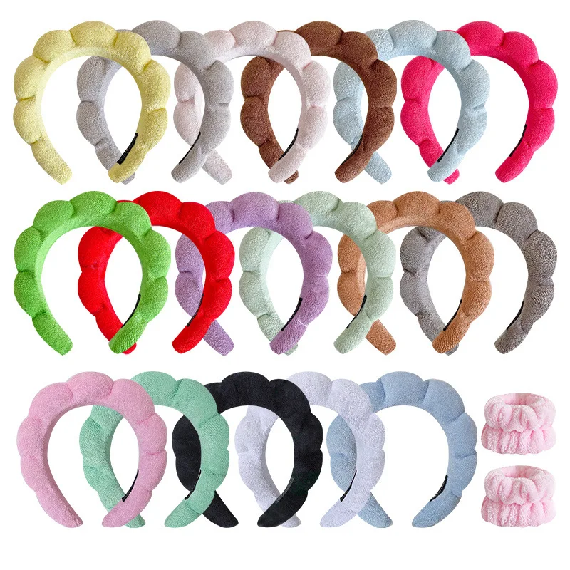 3Pcs/Set Fashion Microfiber Washing Wristbands Scrunchies Puffy Headband Spa Bubble Headband for Washing Face Makeup