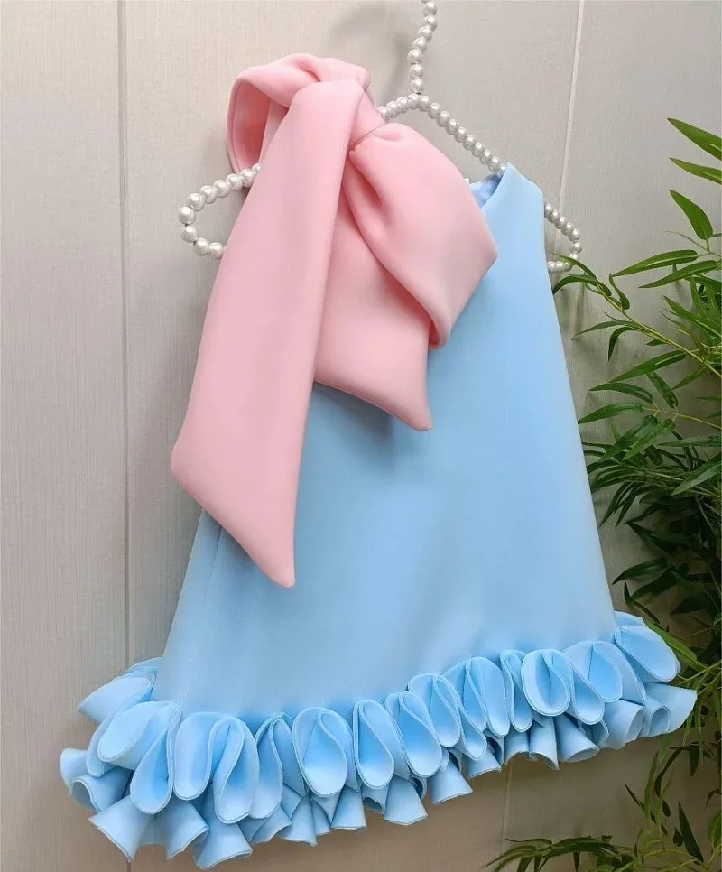 Vestido de encaje sin mangas con lazo de diseño único, vestido de fiesta de cumpleaños para niña, vestido de novia para niña, ocasión especial, eveni para niños