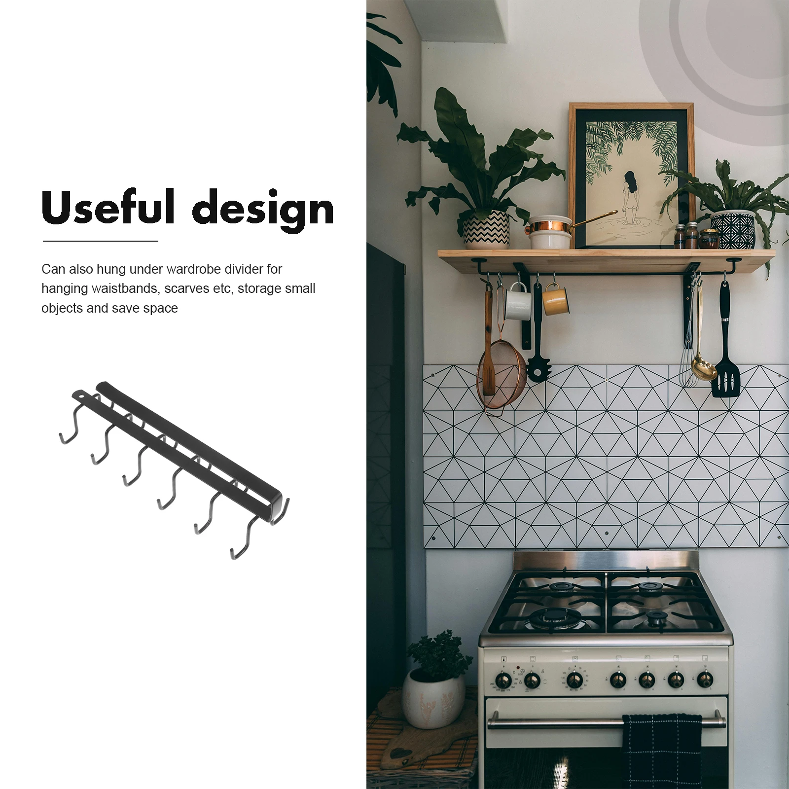 

Multifunctional Kitchen Wall Mount Hangers Under Cabinet Coffee Mug Pot Pan Dishtowel Organizer