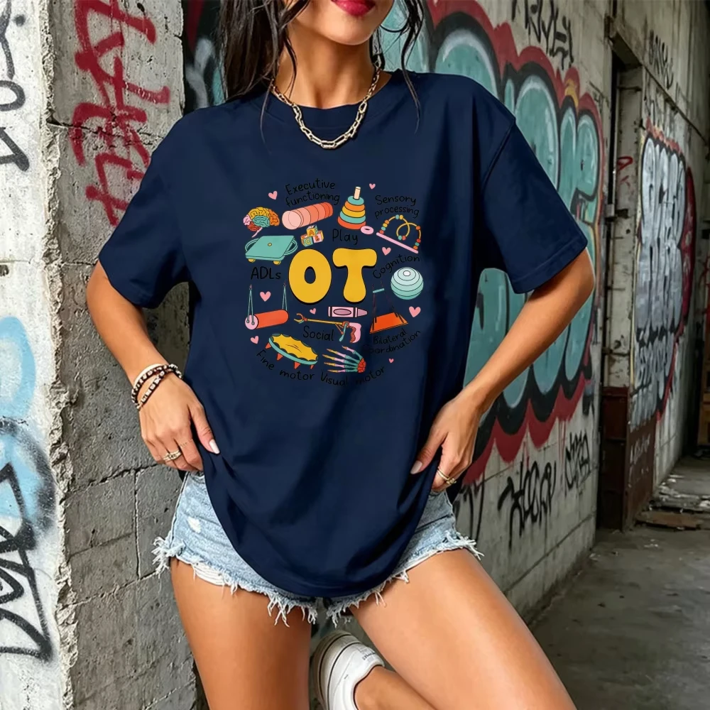 Occupational Therapy Women T Shirt OT Word Cloud Sensory Processing Fine Motor Tools Graphic Cotton Cute Therapist Casual Tees