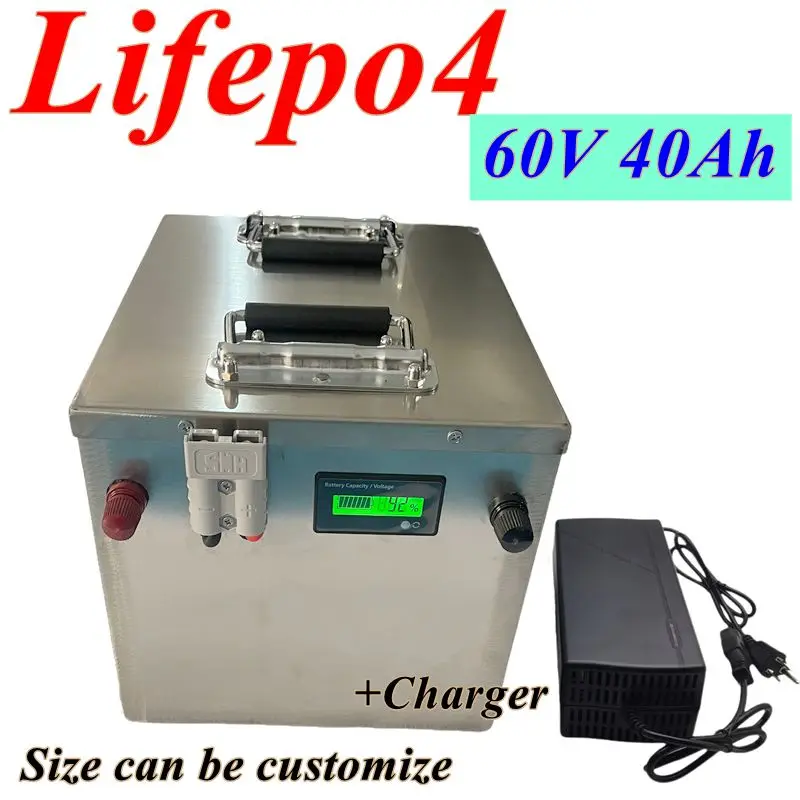 

waterproof lifepo4 battery with 60v 40ah BMS deep cycle for 4000w 1500w bicycle bike scooter Tricycle +10A charger