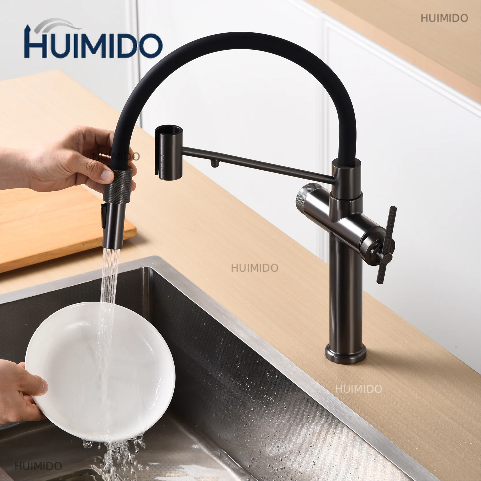 Modern Chrome Brass Pull-Out Hot and Cold Water Single Hole Kitchen Faucet Luxury 2 Function Drinking Water Mode Sink Faucet